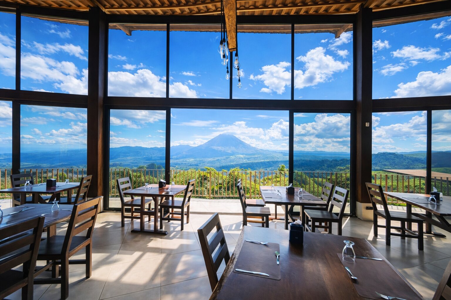 Vista panorámica del Volcán Arenal desde el mirador de Poró